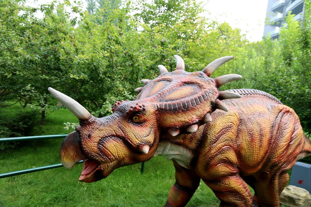 如何使用仿真恐龙作为草坪装饰：恐龙草坪装饰效果